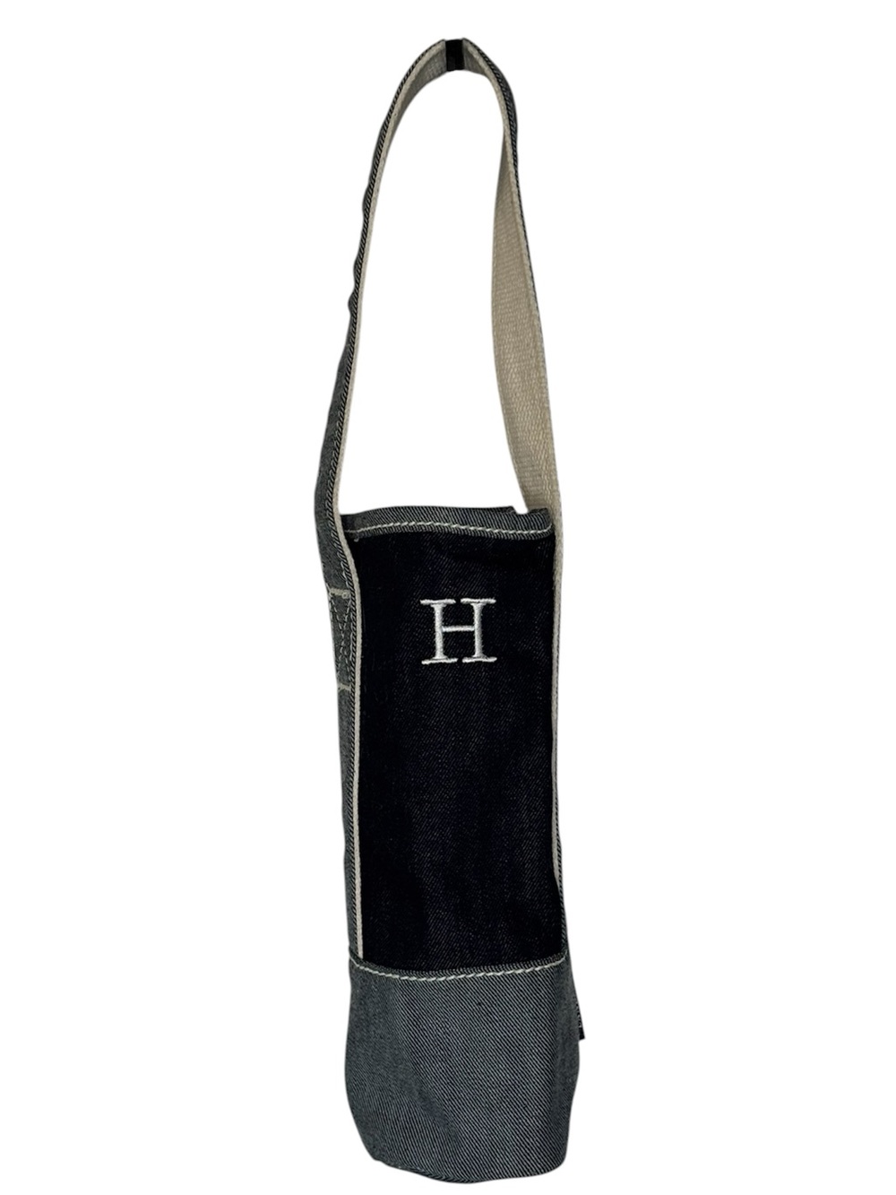 Lands’ End Blue denim 1 Bottle Wine Travel  Carrier Bag Tote Gift Bag w/Letter H